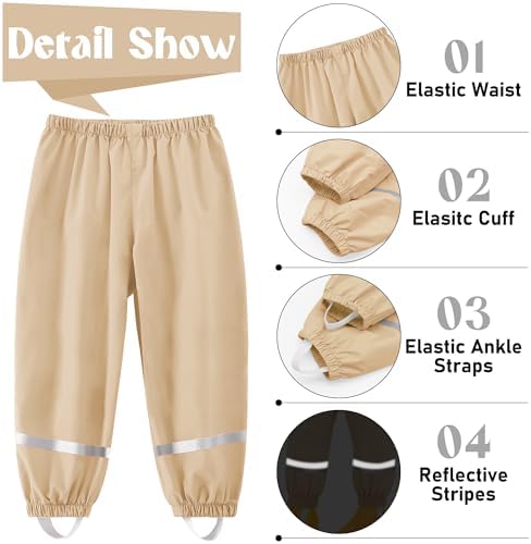 Baogaier Kids Waterproof Rain Trousers Unisex Boys Girls Mud Dirty Proof Pants With Reflective Strip Outdoor Overtrousers Lightweight Thin School Play Cycling Rainwear For Age 1-10 Years