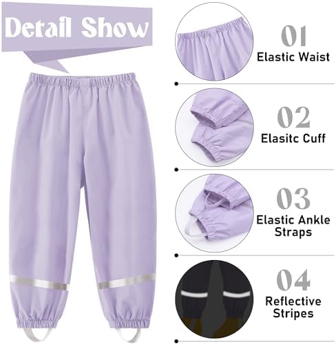 Baogaier Kids Waterproof Rain Trousers Unisex Boys Girls Mud Dirty Proof Pants With Reflective Strip Outdoor Overtrousers Lightweight Thin School Play Cycling Rainwear For Age 1-10 Years