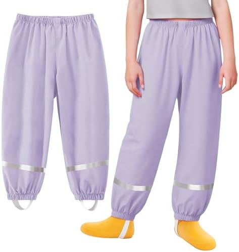Baogaier Kids Waterproof Rain Trousers Unisex Boys Girls Mud Dirty Proof Pants with Reflective Strip Outdoor Overtrousers Lightweight Thin School Play Cycling Rainwear for Age 1-10 Years