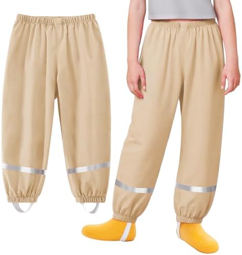 Baogaier Kids Waterproof Rain Trousers Unisex Boys Girls Mud Dirty Proof Pants with Reflective Strip Outdoor Overtrousers Lightweight Thin School Play Cycling Rainwear for Age 1-10 Years