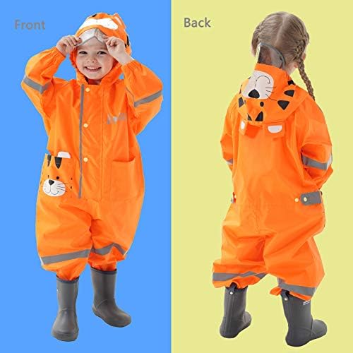 Baogaier Puddle Suit Kids Waterproof Suit Boys Girls All In One Rainsuit Hooded Lightweight Animal Pattern Onesie Rainwear Children Raincoat Easy Dry Reflective Stripe For Unisex Toddler 1-8 Years