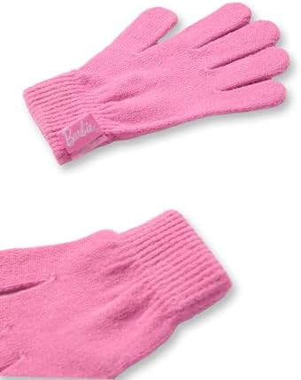 Barbie Girls Pink Fair Isle Beanie And Gloves Set - One Size Winter Knit Accessories For Kids Fair Isle Design Cosy Cold Weather Apparel Childrens Gift Idea