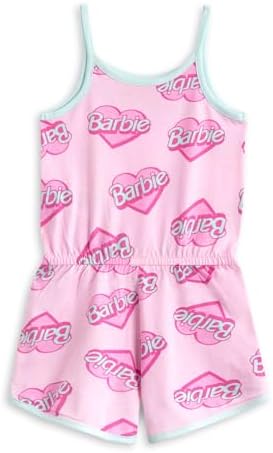 Barbie Girls Pink Sleeveless Playsuit Summer Outfit With Heart Logo Elastic Waist & Pockets Lightweight Kids Casual Wear Cute Cartoon Romper Official Clothing