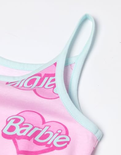 Barbie Girls Pink Sleeveless Playsuit Summer Outfit With Heart Logo Elastic Waist & Pockets Lightweight Kids Casual Wear Cute Cartoon Romper Official Clothing