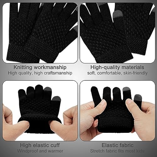 Baynetin Kids Winter Hat Scarf And Gloves Set 3pcs Knitted Warmth Crochet Thick Fluffy Scarf Pom Bobble Hat Two Fingers Touch Screen Gloves Set For Boys And Girls 2-8