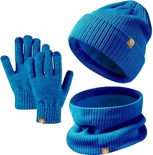 Baynetin Kids Winter Hat Scarf Touch Screen Gloves Set 3-in-1 Beanie Hat Knited Warm Set Winter Accessories Sets for Children Outdoor Age 5-12