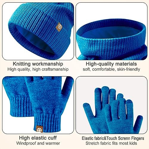 Baynetin Kids Winter Hat Scarf Touch Screen Gloves Set 3-in-1 Beanie Hat Knited Warm Set Winter Accessories Sets For Children Outdoor Age 5-12