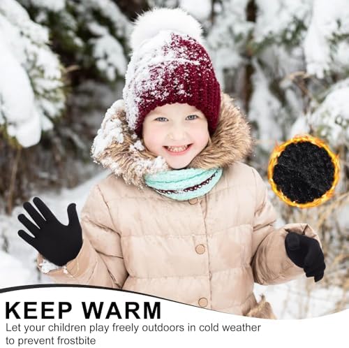 BBXWANG 6 Pairs Winter Magic Gloves Kids Warm Knit Stretch Black Full Finger Gloves For Girls Boys