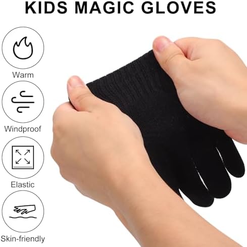 BBXWANG 6 Pairs Winter Magic Gloves Kids Warm Knit Stretch Black Full Finger Gloves For Girls Boys