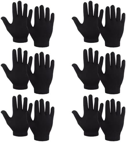 BBXWANG 6 Pairs Winter Magic Gloves Kids Warm Knit Stretch Black Full Finger Gloves for Girls Boys