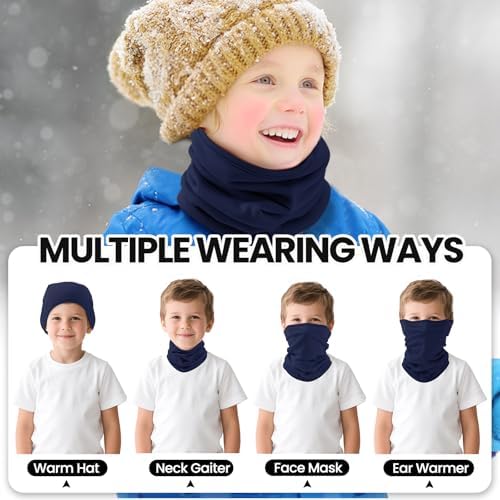 Beehow Kids Neck Warmer Ski Scarf Mask & Neck Gaiter – Winter Fleece Snood For Boys & Girls Windproof Face Mask For Skiing Cycling
