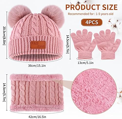 Bekecidi Kids Winter Warm Hat Scarf Gloves Set Winter Warm Knitted Beanie Hat Scarf Gloves Set Toddler Thermals Pom Pom Bobble Hats Fluffy Neck Warmer For Girls Boys Children Age 1-5