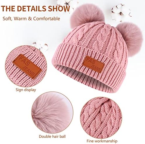 Bekecidi Kids Winter Warm Hat Scarf Gloves Set Winter Warm Knitted Beanie Hat Scarf Gloves Set Toddler Thermals Pom Pom Bobble Hats Fluffy Neck Warmer For Girls Boys Children Age 1-5