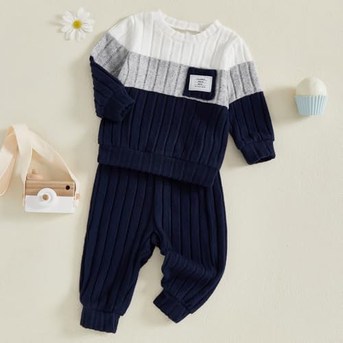 BeliBacca Toddler Baby Boy Fall Winter Warm Outfits Splicing Color Long Sleeve Sweatshirt Pullover Elastic Jogger Long Pants Set 2pcs Infant Boy Clothes Spring