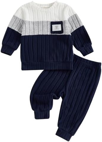 BeliBacca Toddler Baby Boy Fall Winter Warm Outfits Splicing Color Long Sleeve Sweatshirt Pullover Elastic Jogger Long Pants Set 2pcs Infant Boy Clothes Spring