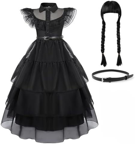Berich Dress for Girls Black Dress World Book Day Costumes for Girls Princess Black Costume Kids Halloween Fancy Dress up