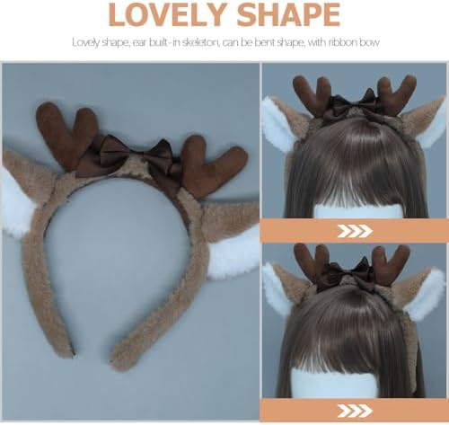 BESPORTBLE Reindeer Antlers Headband Reindeer Hairband Deer Ears Headband Cute Xmas Hair Hoops Christmas Headbands Headpiece For Xmas Holiday Cosplay Costume Party Supply