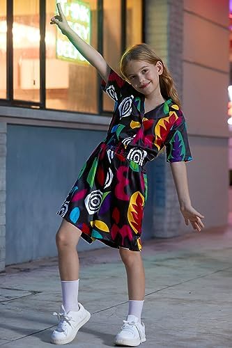 BesserBay Girls Halloween Fancy Dress Short Sleeve All-over Print Button Down Funny Romper 5-14 Years