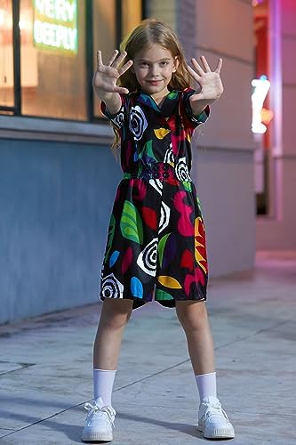 BesserBay Girls Halloween Fancy Dress Short Sleeve All-over Print Button Down Funny Romper 5-14 Years