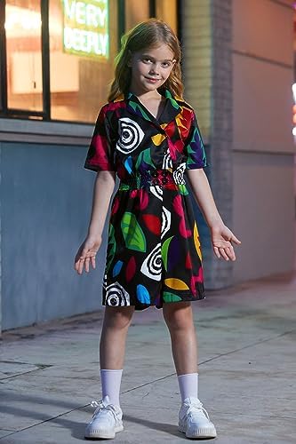 BesserBay Girls Halloween Fancy Dress Short Sleeve All-over Print Button Down Funny Romper 5-14 Years