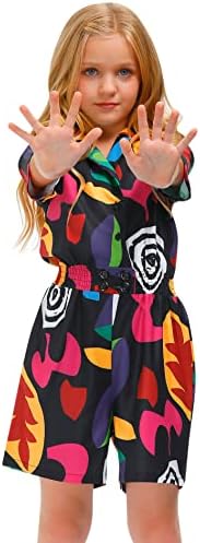 BesserBay Girls Halloween Fancy Dress Short Sleeve All-over Print Button Down Funny Romper 5-14 Years
