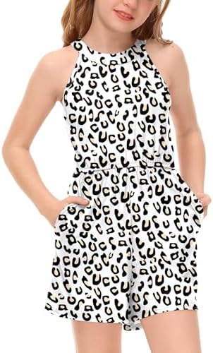 BesserBay Girls Summer Floral Halter Neck Sleeveless Jumpsuit with Side Pockets 5-14 Years