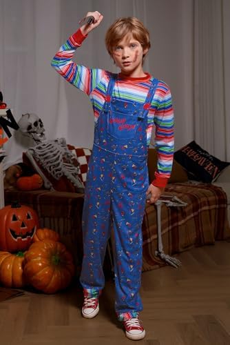 BesserBay Kids Halloween Costume Set Fancy Blue Dungarees With Striped Top 4-14 Years