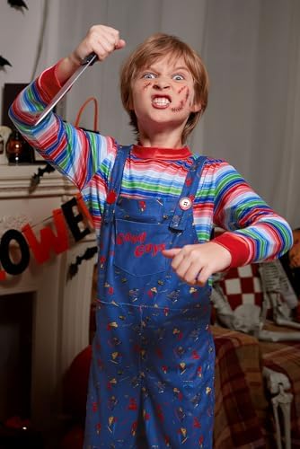 BesserBay Kids Halloween Costume Set Fancy Blue Dungarees With Striped Top 4-14 Years