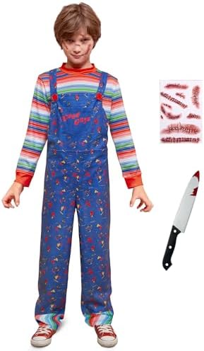 BesserBay Kids Halloween Costume Set Fancy Blue Dungarees with Striped Top 4-14 Years
