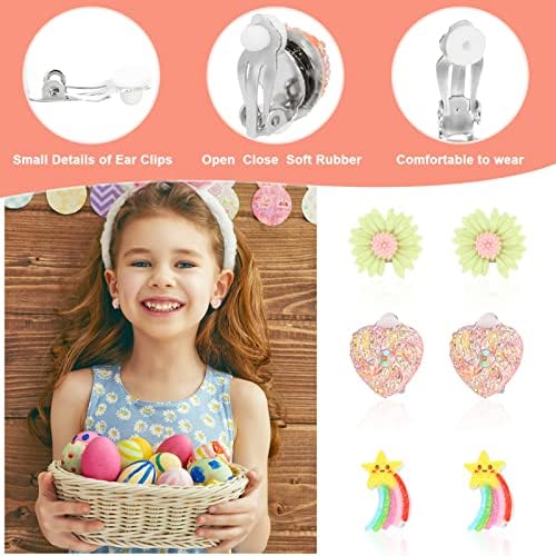 Bestomrogh 12 Pairs Kids Clip On Earrings For Girls Cute Unicorn Flower Heart Rainbow Jewelry Dress Up Set No Pierced Play Earrings For Kids