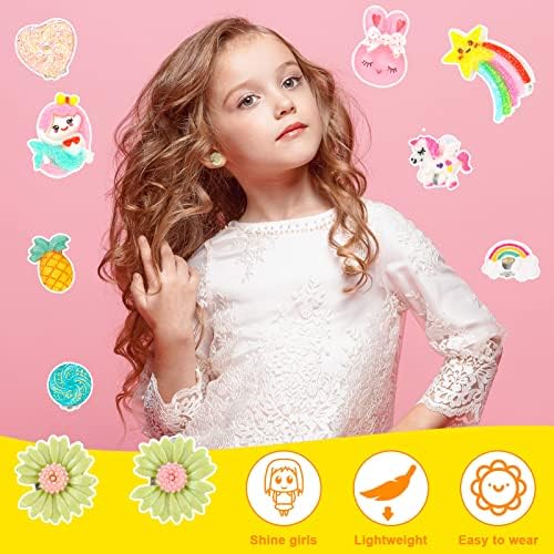 Bestomrogh 12 Pairs Kids Clip On Earrings For Girls Cute Unicorn Flower Heart Rainbow Jewelry Dress Up Set No Pierced Play Earrings For Kids