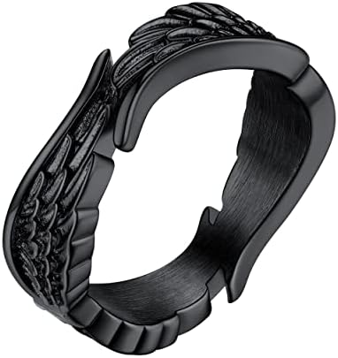 Bestyle Black Angle Wing Rings For Boys Girls Rings Lucifer Wings Rings Size Q (US 8) Gift Packed