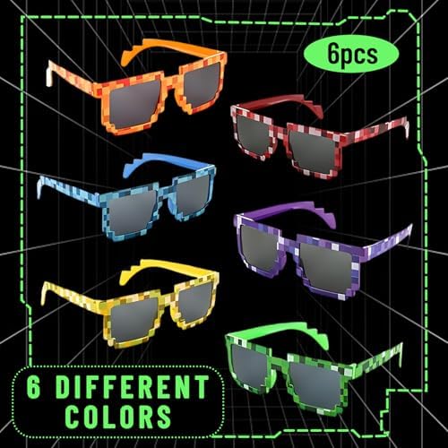 BFSYRR Sunglasses Kids Boys Sunglasses 6 Pairs Colorful Pixel Girls Sunglass For Kids And Adults Party Favors For Birthdays And Game Events For 14+ Years Old