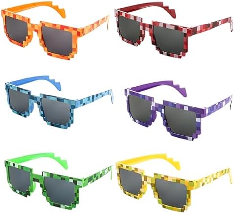 BFSYRR Sunglasses Kids Boys Sunglasses 6 Pairs Colorful Pixel Girls Sunglass for Kids and Adults Party Favors for Birthdays and Game Events for 14+ Years Old