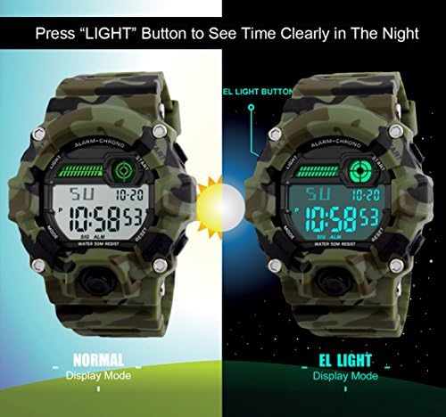 BHGWR Kids Digital Watches Boys Sports Watch With Alarm/Timer/Shock Resistant Teenagers Childrens 5 Bars Waterproof Electronic Wrist Watch For Boys Camouflage