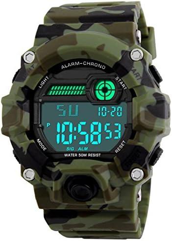 BHGWR Kids Digital Watches Boys Sports Watch with Alarm/Timer/Shock Resistant Teenagers Childrens 5 Bars Waterproof Electronic Wrist Watch for Boys Camouflage