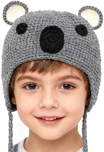 BIBITIME Handmade Knit Koala Hat Bear Ear Beanie Braid Earflap Warm Cap For Kids