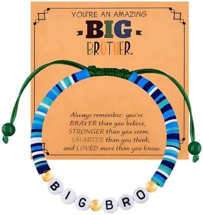 Big Brother Bracelet for Men Big Brother Gifts Boys Bracelet with Greeting Card Inspirational Motivational Design Suitable for Birthday Gifts from Little Brother and Sister
