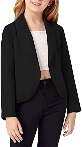 Bigeoosh Girls Blazer Jacket Solid Color Lapel Suit Open Front Long Sleeve Blazers for Kids Girls Size 5-14 Years