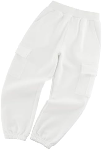 BINIDUCKLING Boys Girls Cargo Trousers Cotton Kids Elastic Waist Joggers Pants Casual Jogging Pants Plain Tracksuit Bottoms School Trousers for PE Sports Age 5-12 Years