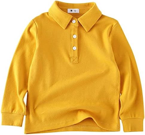 BINIDUCKLING Boys Girls Long Sleeve School Polo Shirt Plain School Uniform Ages 2-8 Years