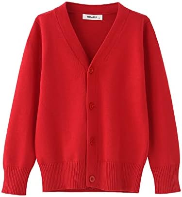 BINIDUCKLING Boys Girls V-Neck School Cardigans Long Sleeve Button-up Knitwear for School Uniform