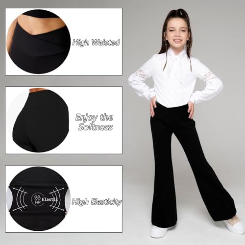 BIOECEUA Girls Flared Leggings Kids Stretch Slim Fit High Waisted Cross Yoga Bootcut Trousers Wide Leg Full Length Bell Bottoms For Dance Casual Active