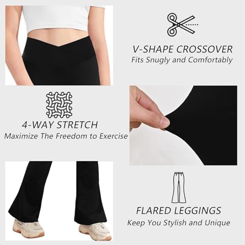 BIOECEUA Girls Flared Leggings Kids Stretch Slim Fit High Waisted Cross Yoga Bootcut Trousers Wide Leg Full Length Bell Bottoms For Dance Casual Active