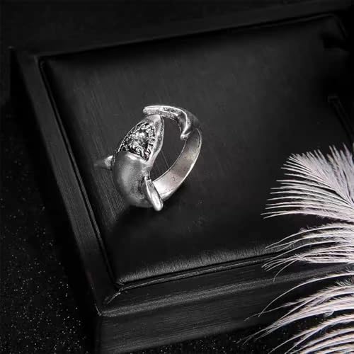 Bkemkri Shark Rings Vintage Open Adjustable Statement Wrap Rings Retro And Minimalist Shark Ring Set For Women Men Great White Shark Open Alloy Ring For Girls Boys Fashion Punk Ring Jewelry Gifts