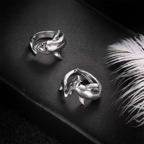 Bkemkri Shark Rings Vintage Open Adjustable Statement Wrap Rings Retro And Minimalist Shark Ring Set For Women Men Great White Shark Open Alloy Ring For Girls Boys Fashion Punk Ring Jewelry Gifts