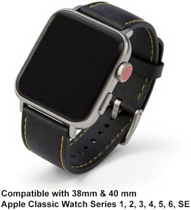 Black Leather Watch Strap Kids - Watch Band For Kids Compatible With 38mm & 40 Mm Apple Classic Watch Series 1 2 3 4 5 6 SE - Black Leather Watch Strap Boys