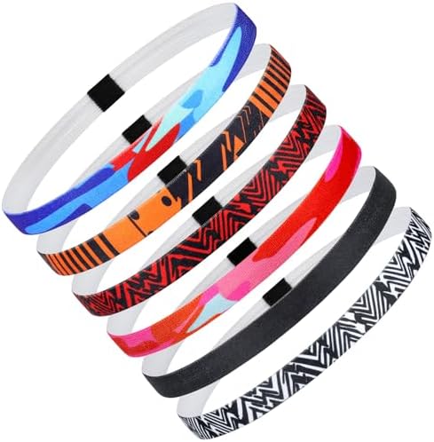 Blooms Sport Headband Kids Men 6 Pack Thin Boys Hairbands Anti-Slip Sweatbands Silicone Elastic Hairbands for Football Running Yoga Tennis