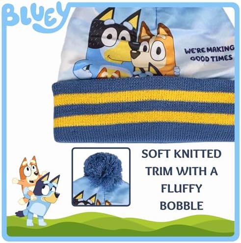 Bluey Bobble Hat + Snood Scarf + Gloves Set For Boys Girls 3 Piece Winter Set Gift