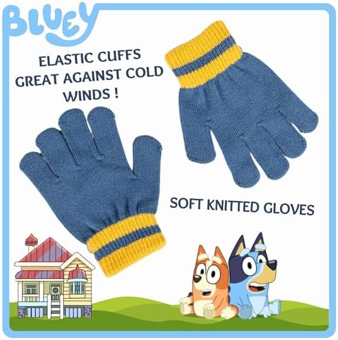Bluey Bobble Hat + Snood Scarf + Gloves Set For Boys Girls 3 Piece Winter Set Gift